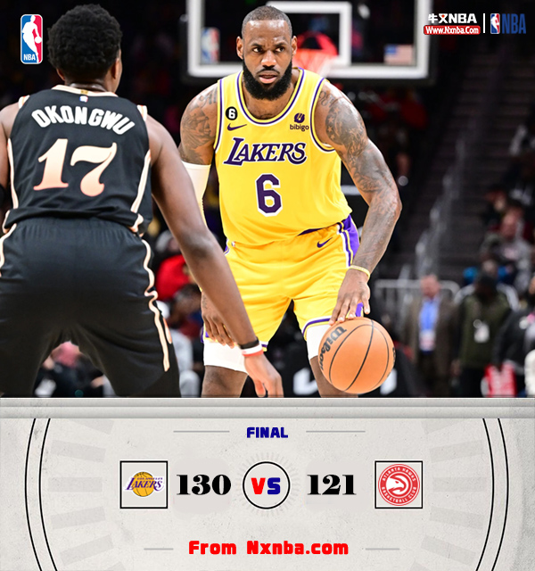 NBA简报:湖人130-121大胜老鹰 詹姆斯47+10+9  杨29+8