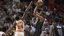 NBA简报:篮网102-101力克热火 欧文29+6 杜兰特17分&伤退