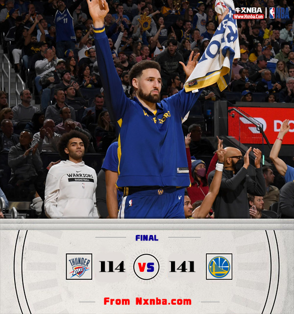 NBA简报:勇士141-114大胜雷霆 克莱42分 普尔21+12