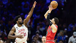 NBA简报:76人105-109惜败公牛 拉文26+7 恩比德37+16 哈登14中2