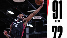 NBA简报:热火91-72轻取雄鹿 O-罗宾逊25+8 凯恩24+8