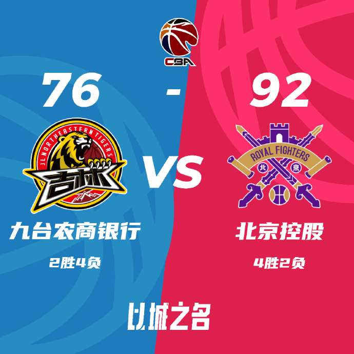 CBA简报:北控92-76拿下吉林取 陈国豪18+8 张帆17+6