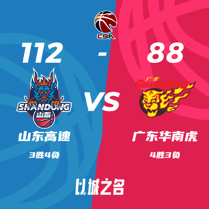 CBA简报:山东112-88战胜广东 沙约克31+6+8 贾诚25+9