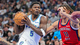 NBA简报:森林狼122-101战胜鹈鹕 华子26+8 莺歌24+6 锡安缺阵