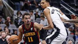 NBA简报:老鹰137-135轻取马刺 特雷-杨45+14 文班21+12