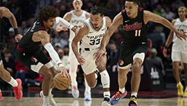 NBA简报:开拓者134-128复仇马刺 格兰特27+6 亨德森22+7+11