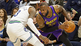 NBA简报:湖人106-108惜败森林狼 浓眉33+17+8 詹姆斯26+6 爱德华兹31分