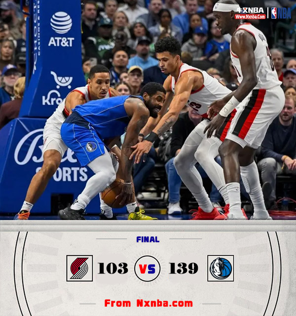 NBA简报:独行侠139-103大胜开拓者 欧文24+9+5 格兰特18分