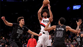 NBA简报:开拓者134-127大胜篮网 A-西蒙斯38+11 布罗格登加时8分 大桥42分