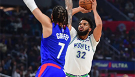 NBA简报:森林狼121-100轻取快船 森林狼逆转 唐斯&华子20+ 快船无人得分上20