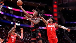 NBA简报:火箭127-117险胜公牛 杰伦-格林26分 狄龙23分 德罗赞15中4