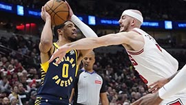 NBA简报:公牛125-99击溃步行者 德罗赞27+6 武切维奇22+12 内姆哈德18+5