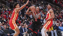 NBA简报:老鹰113-101力克公牛 博格丹20+6 穆雷17+8+6 德罗赞31分