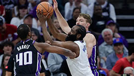 NBA简报:国王109-95力克快船 威少20分 哈登7中1 小卡缺阵 小萨22+20