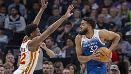 NBA简报:森林狼109-106战胜老鹰 唐斯复出11+8 戈贝尔10中10砍25+19