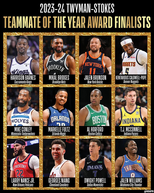 NBA官宣年度大奖！康利再获最佳队友，击败11位对手开心起舞
