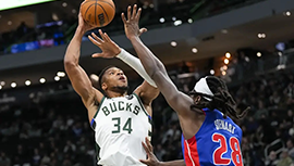 NBA简报:雄鹿127-120力克活塞 字母哥59+14+7 大洛29+8 康宁汉姆35+11