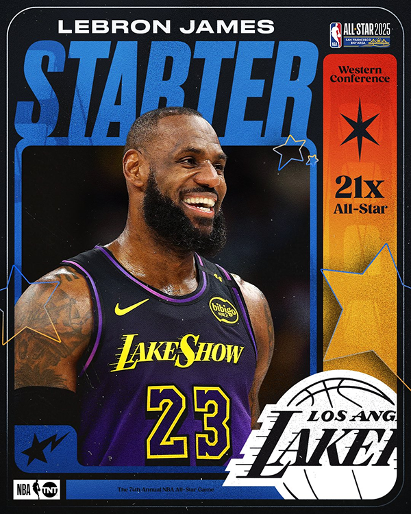 NBA全明星首发阵容出炉：詹杜库领衔 老詹21次入选 文班亚马成遗珠