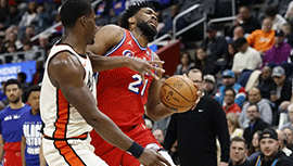 NBA简报:76人112-125惜败活塞 恩比德23+7&上半场仅3分 比斯利36分