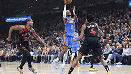 NBA简报:雷霆121-109击退猛龙 杰伦威27+5 鸭梨25+6 切特复出4+5+4帽