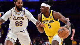 NBA简报:湖人124-117大胜步行者 詹姆斯缺阵 里夫斯新高45分 海斯9+12