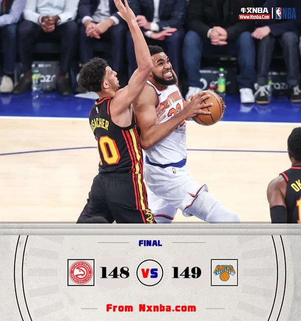 NBA简报:尼克斯加时险胜老鹰 布伦森准绝杀36+8 唐斯44+10 杨38+19
