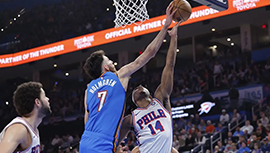 NBA简报:雷霆133-100大胜76人 杰林三双 SGA缺阵 格莱姆斯28分
