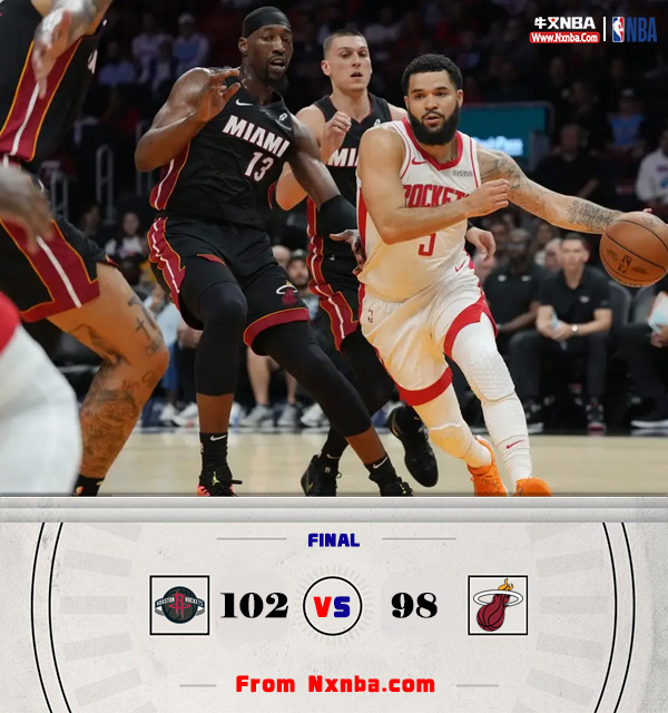 NBA简报:火箭102-98胜热火 范乔丹狂进9记三分 阿门18+9+7断