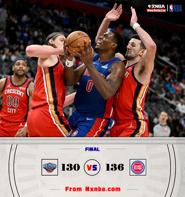 NBA简报:活塞136-130力克鹈鹕 霍兰26+5+6 杜伦22+12 麦科勒姆空砍40+5+7